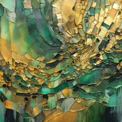 A texture of the abstract painting of green and gold 4k created with generative ai