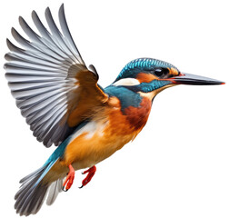 Flying kingfisher bird isolated on white background as transparent PNG, generative AI animal