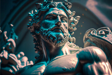 Marble statue of the ancient Greek god Zeus,  Antique sculpture, Zeus in Greek mythology is known as Jupiter in Roman mythology. created with ai