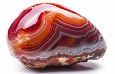 Red agate. Natural gemstone on the white background.  Generative AI.
