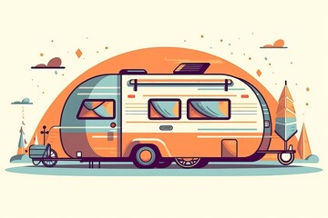 Camper van illustration. Caravan illustration. Generative AI