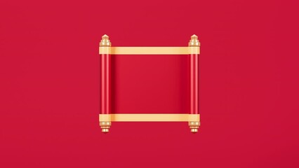 Red empty opening scroll on the red background, Spring Festival theme, 3d rendering. - Powered by Adobe