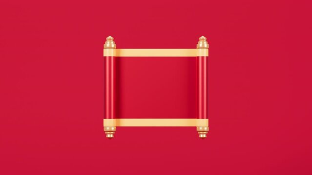 Red empty opening scroll on the red background, Spring Festival theme, 3d rendering.