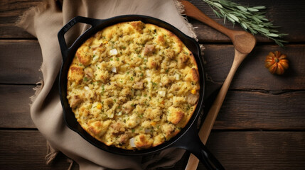 Cornbread Oyster stuffing for Thanksgiving Day. Illustration AI Generative..