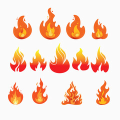 Set of stylized vector images of fire