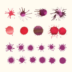 Vector set of watercolor stains with drops and splashes