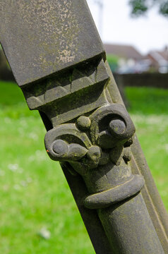 Close up image of carving on tombstone