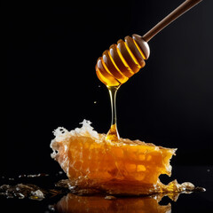 Honey on black background. Illustration AI Generative