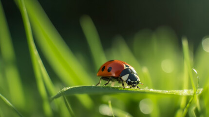 Plakat Ladybug on natural background. Illustration AI Generative..
