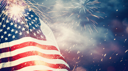 USA Independence Day background with Fireworks. Illustration AI Generative..