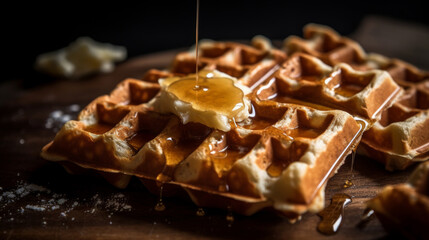 Waffle with butter and maple syrup Illustration AI Generative