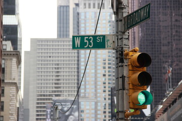 City street sign one way and pedestrian