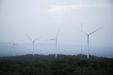 Poles and propellers are used as wind power plants.