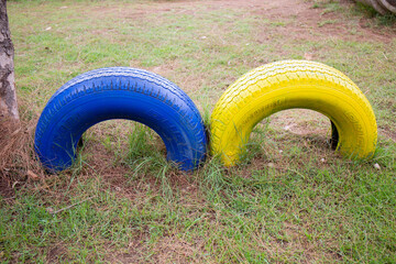 Tires that are painted and used to create seats