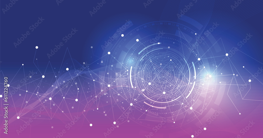 Leinwandbilder digital technology circuit blue pink background. backdrop with lines and waves. art design for your 