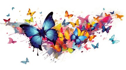 Colorful Butterflies on white background for paint style.Generative Ai