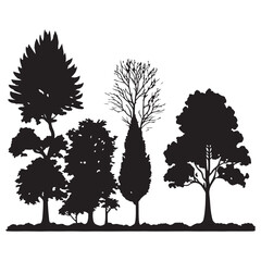 Group of trees silhouette. Tree silhouette vector.