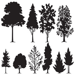 Group of trees silhouette. Tree silhouette vector.