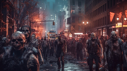 Fototapeta na wymiar zombies on the street. Generative AI