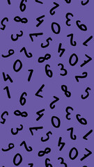 template with the image of keyboard symbols. a set of numbers. Surface template. violet background. Vertical image.
