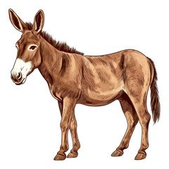Brown donkey illustration isolated - Generative AI