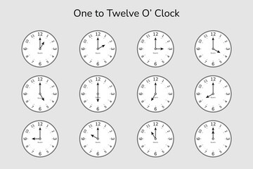One to twelve o' clock vector chart for beginner. 