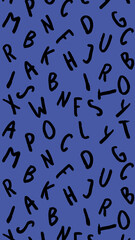 template with the image of keyboard symbols. set of letters. Surface template. purple blue background. Vertical image.
