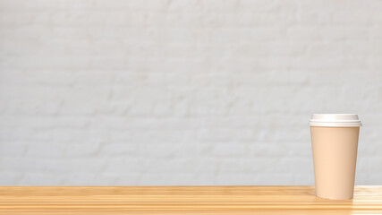 The coffee on wood table for Background concept 3d rendering