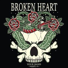 snake entwined skull and rose thorns vector design illustration for t-shirt