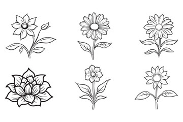 Kids Coloring Book, Flower Coloring Pages, Vector Coloring Pages