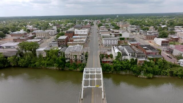 Edmund Pettus Bridge in Selma, Alabama with drone video moving moving in.