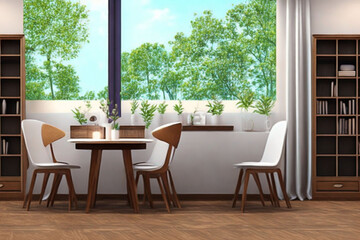 Fototapeta premium Beautiful room decoration with table and bookshelves