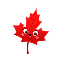 Cartoon maple leaf, back to school and education vector funny character with face. Kid students or school academy mascot or back to school emoji emoticon of red maple leaf with happy smile and eyes