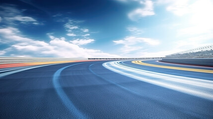 View of FORMULA 1 race ring. Driving a sport car. Asphalt road. Empty racing ring road background Generative AI