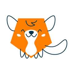 Fox cartoon animal character with math shape, hexagon plain figure cartoon personage, cute emoticon. Vector elementary school figure with sly