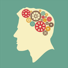 Head with brain pictograph steampunk. Male human think symbols. Vector illustration