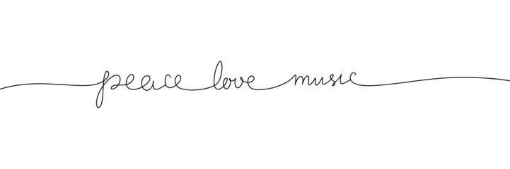 Peace love music. Music one line continuous phrase. Quote of music calligraphy, lettering. Vector illustration isolated on white background. © clelia-clelia
