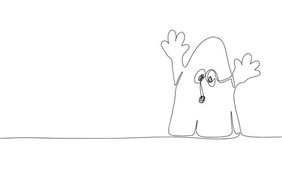 Cute ghost. One line continuous Halloween ghost isolated on white background. Line art outline vector illustration.
