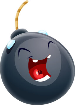 Cartoon laughing bomb character with wick or fuse. Explosive, weapon personage. Grenade, explosion or bomb cute vector character. Isolated dynamite comical personage or mascot