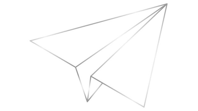 Animated linear silver icon of paper airplane. Symbol is drawn gradually. Concept of airplane travel, business, freedom. Looped video. Vector illustration isolated on a white background.