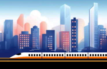 High-speed train on the background of the city. illustration art, created by generative AI technology.