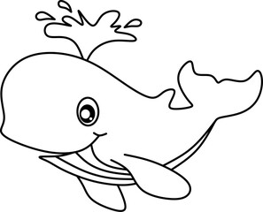 whale line art cartoon for coloring book page