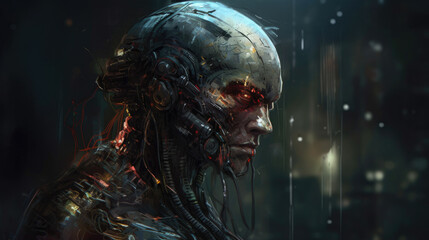 Cyborg man. Ai robot sci-fi technology paining style illustration created with generative ai