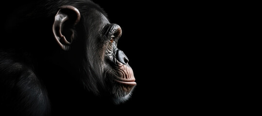 Studio shot of chompanzee with black background 