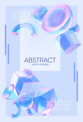 Poster in the abstract modern style with geometric holographic figures. 