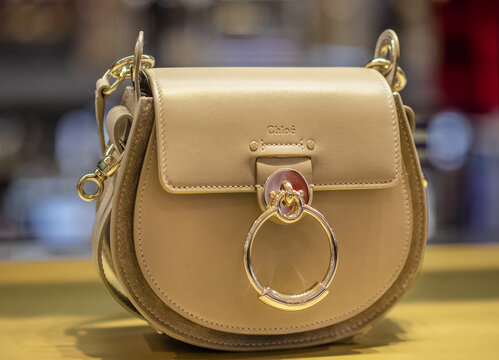 small yellow leather Tess bag with the characteristic ring by  Chloe.Milan - Italy,18 May 2023