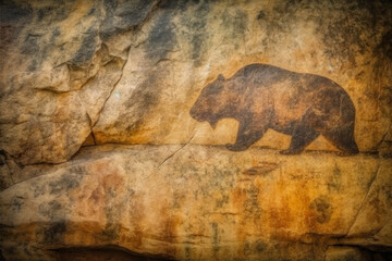 Prehistoric Rock Paintings Of Cavemen Of The Stone Age As A Background Created With The Help Of Artificial Intelligence