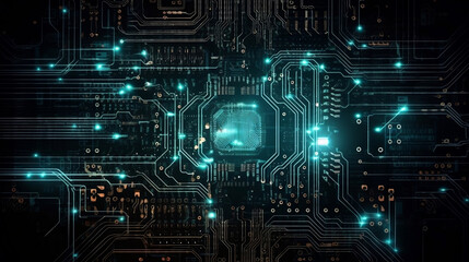 Abstract circuit board futuristic technology processing background. Generative ai.