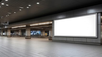 Obraz premium Mockup image of Blank billboard white screen posters and led in the subway station for advertising. Generative Ai