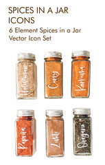 6 Element Spices in a jar vector icon set